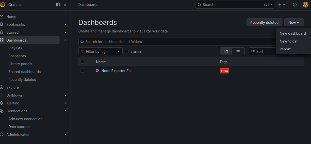 Dashboard Import Menu
